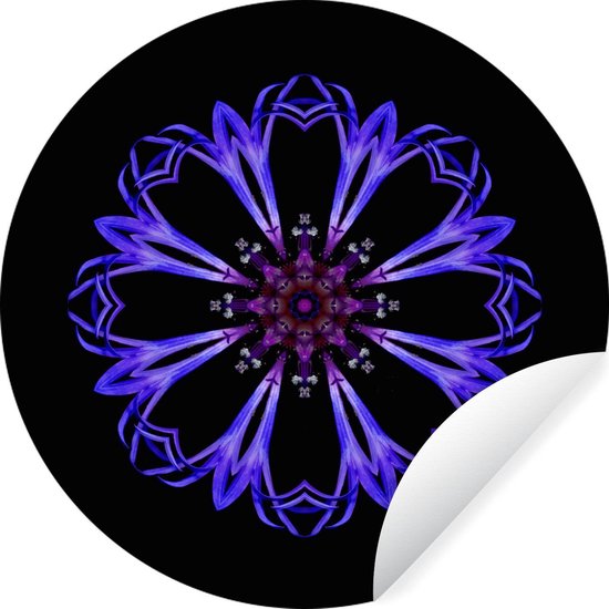 mandala fleur bleue sur fond noir Sticker mural cercle mural ⌀ 120 cm