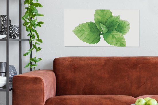 Canvas Schilderij Aquarel - Munt - Plant - 80x40 cm - Wanddecoratie