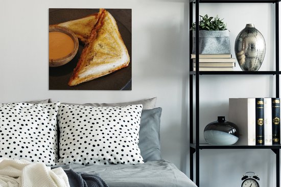 Tableau sur toile Sandwich au jambon et fromage et sauce piquante - 50x50 cm - Décoration murale