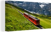 Canvas Schilderij Alpen - Trein - Rood - 80x40 cm - Wanddecoratie