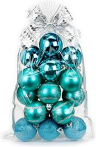 20x stuks kunststof/plastic kerstballen turquoise mix 6 cm in giftbag - Kerstboomversiering/kerstversiering