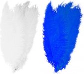 4x stuks grote veer/veren/struisvogelveren 2x wit en 2x blauw van 50 cm - Decoratie sierveren