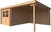 Blokhut met overkapping lessenaar dak 250 x 350 +300cm