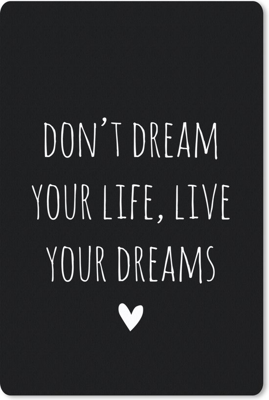 Foto: Muismat 18x27 cm mousepad engelse quote don t dream your life live your dreams met een hartje op een zwarte achtergrond muismatten