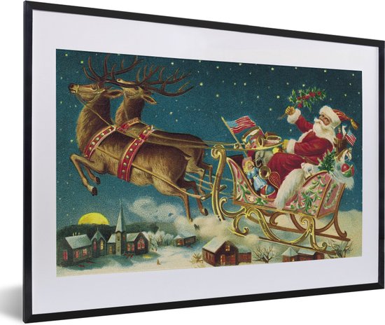 Fotolijst incl. Poster - Kerstmis - Winter - Vintage - 60x40 cm - Posterlijst - Kerstmis Decoratie - Kerstversiering - Kerstdecoratie Woonkamer - Kerstversiering - Kerstdecoratie voor binnen - Kerstmis