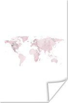 Poster Wereldkaart - Marmer - Roze - 60x90 cm