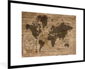Affiche avec cadre Carte du Wereldkaart - Rétro - Journal - 90x60 cm
