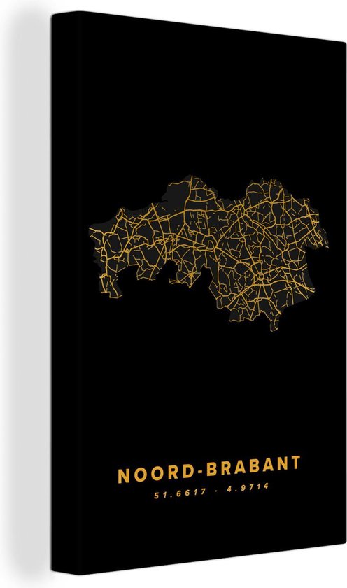 Peinture sur toile Brabant du Nord - Carte routière - Or - Zwart - 40x60 cm - Décoration murale