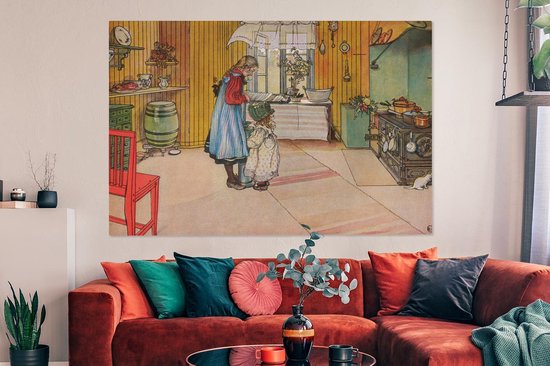 Tableau sur toile La cuisine d'une maison - Carl Larsson - 180x120 cm - Décoration murale XXL