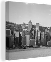 Canvas Schilderij Hong Kong - Skyline - Zwart - Wit - 50x50 cm - Wanddecoratie