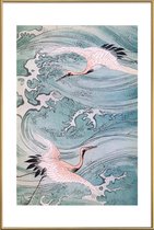 JUNIQE - Poster met kunststof lijst Ooievaars boven water -40x60