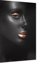 Donkere vrouw met gouden lippen - Foto op Dibond - 60 x 90 cm