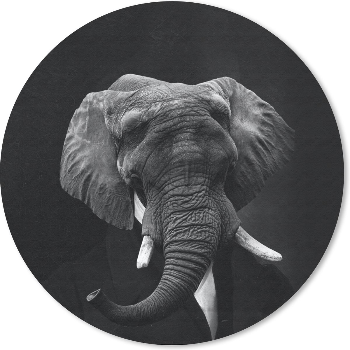 Muismat rond 30x30 cm - Mousepad Schilderij - Afrikaanse olifant - Zwart - Wit - Ronde muismatten