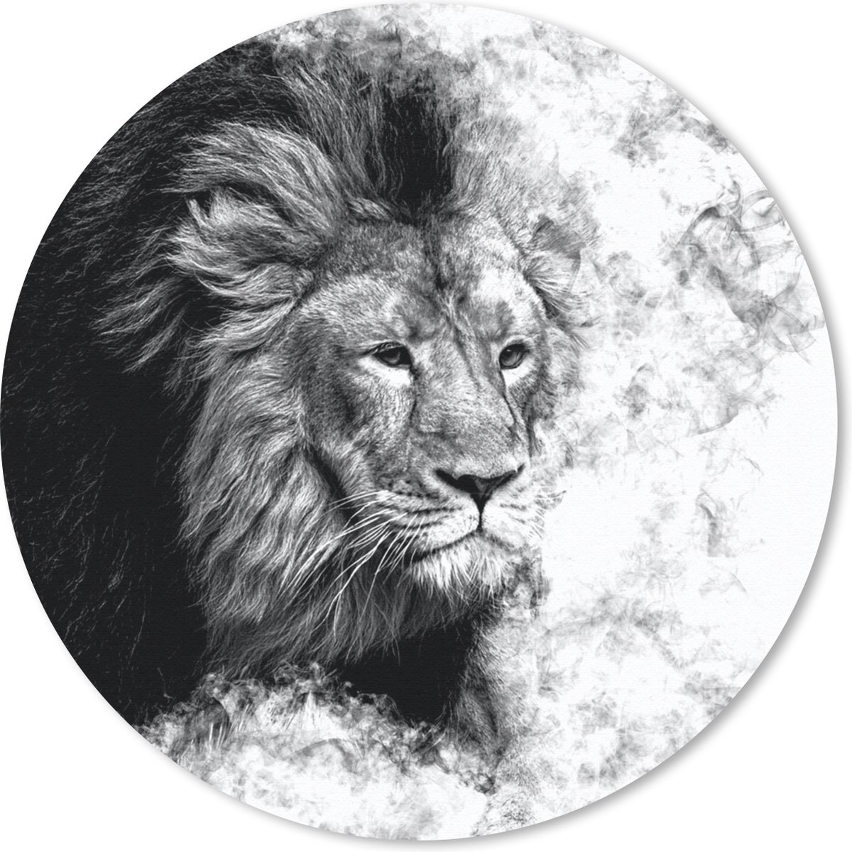 Muismat rond 20x20 cm - Mousepad Leeuw - Rook - Dieren - Zwart - Wit - Ronde muismatten