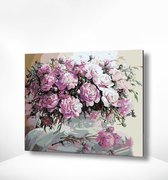 Painting Expert® Schilderen op nummer Volwassenen - Schilderen op nummer Kinderen - Roze Bloemen op Tafel - 40x50cm - Exclusief Lijst (24 kleurtjes)
