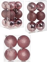 Kerstversiering set kerstballen in het roze 6 - 8 - 10 cm pakket - 62x stuks - mat/glans/glitter mix