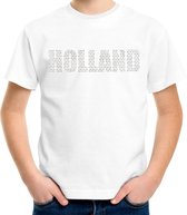 Glitter Holland t-shirt wit met steentjes/rhinestones voor kinderen - Oranje fan shirts - Holland / Nederland supporter - EK/ WK shirt / outfit M