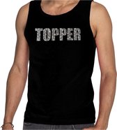 Glitter Topper tanktop zwart met steentjes/ rhinestones voor heren - Glitter kleding/ foute party outfit L