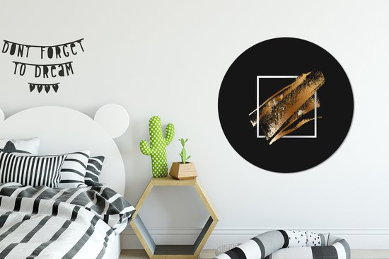 Bandes de peinture dorées sur fond noir Sticker mural cercle mural - 100x100 cm - peinture ronde - cercle papier peint - cercle mural - cercle vivant - autocollant & coupe ronde