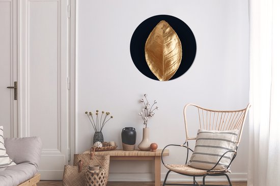 Gros plan d'une feuille d'or sur fond noir - 80x80 cm - peinture ronde - cercle de papier peint - cercle mural - cercle vivant - autocollant & découpe ronde