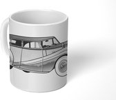Mok - Een digitale tekening van een Rolls-Royce - zwart wit - 350 ML - Beker