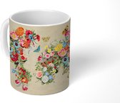 Mok - Koffiemok - Kaart - Bloemen - Vintage papier - Mokken - 350 ML - Beker - Koffiemokken - Theemok