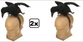 2x Diadeem grote zwarte - Halloween horror themafeest griezel dier vogel creepy hoofddeksel
