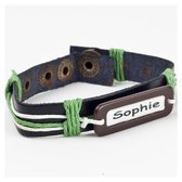 LKMN armband met naam leer groen touw