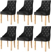 Eetkamerstoelen massief eikenhout en fluweel zwart 6 st (incl. vloerviltjes)