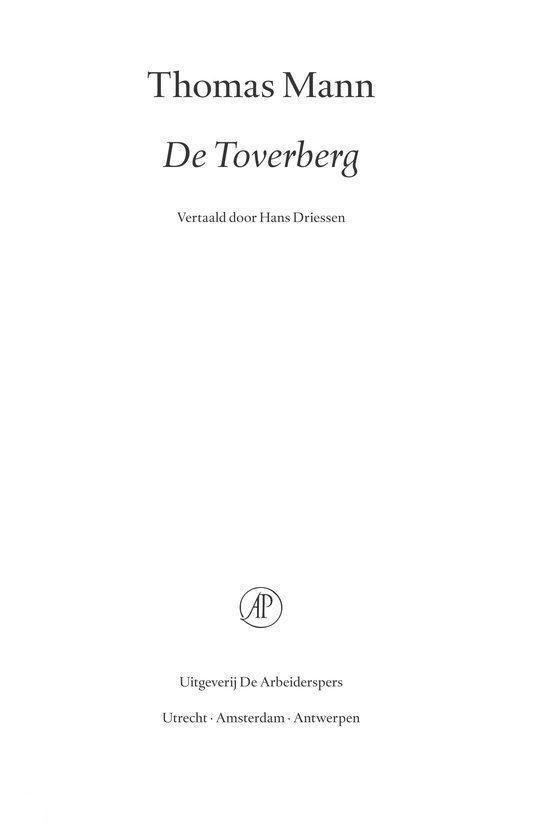Titelpagina van 'De Toverberg' van Thomas Mann, vertaald door Hans Driessen, met uitgeverdetails.