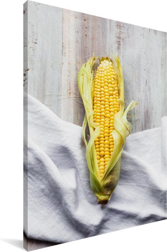 Maïs frais et bio avec un torchon de cuisine Toile 40x60 cm - Tirage photo sur toile (Décoration murale salon / chambre)