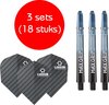 Afbeelding van het spelletje Dragon darts - Maxgrip – 3 sets - darts shafts - zwart-blauw - medium – en 3 sets – carbon – darts flights