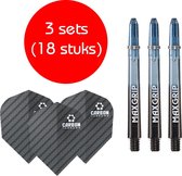 Dragon darts - Maxgrip – 3 sets - darts shafts - zwart-clear - medium – en 3 sets – carbon – darts flights