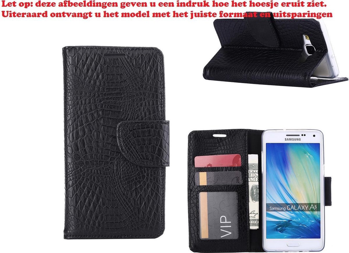 Hoesje voor Samsung Galaxy S4 Mini Boek Hoesje Book Case Croco Zwart Print