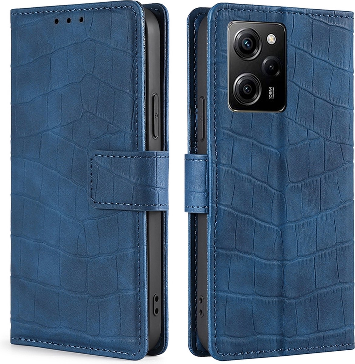 Mobigear Telefoonhoesje geschikt voor POCO X5 Pro Hoesje | Mobigear Croco Bookcase Portemonnee | Pasjeshouder voor 3 Pasjes | Telefoonhoesje voor Pinpas / OV Kaart / Rijbewijs - Blauw