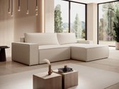 Vente-unique Brede hoekslaapbank van beige stof met textuur AMELIA