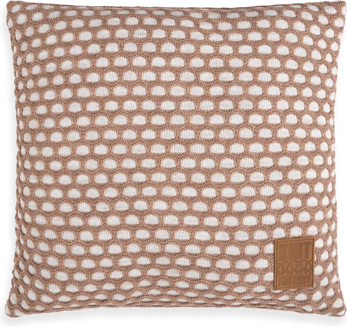 Knit Factory Mila Sierkussen - Beige/Marron - 50x50 cm - Kussenhoes inclusief kussenvulling