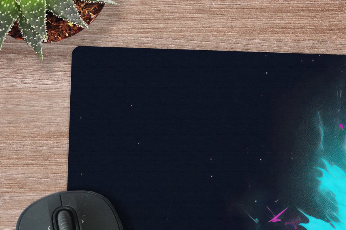 Muismat XXL 120x80 cm - Bureau onderlegger - Bureau mat Astronaut - Neon - Gaming - Ruimte - Bureaumat - Gaming mousepad xl - Bureaulegger groot - Computer deskmat - Geschikt voor Gaming Muis en Gaming PC set-up