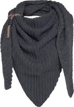Knit Factory Demy Gebreide Omslagdoek - Driehoek Sjaal Dames - Dames sjaal - Wintersjaal - Stola - Wollen sjaal - Donkergrijs sjaal - Antraciet - 190x85 cm - Inclusief siersluiting