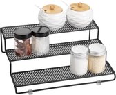 3-tier kruidenrek organizer, aanrecht opstaprek kruidenopslag houder voor keukenkast kast voorraadkast, metaal, zwart
