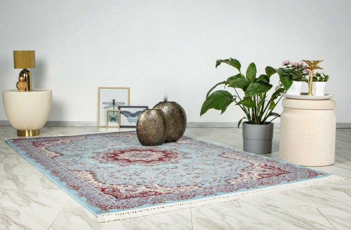 Flycarpets Darius Klassiek Perzisch Design Medaillon Oosters Vloerkleed - Blauw - 160x230 cm