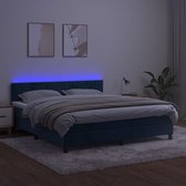 The Living Store Boxspring Donkerblauw 203x160x78/88 cm met LED-verlichting en Pocketvering Matras - Fluweel