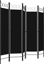 The Living Store Ruimteverdeler - Zwart - 200 x 180 cm - Stoffen scherm - Gepoedercoat ijzer - 5 panelen