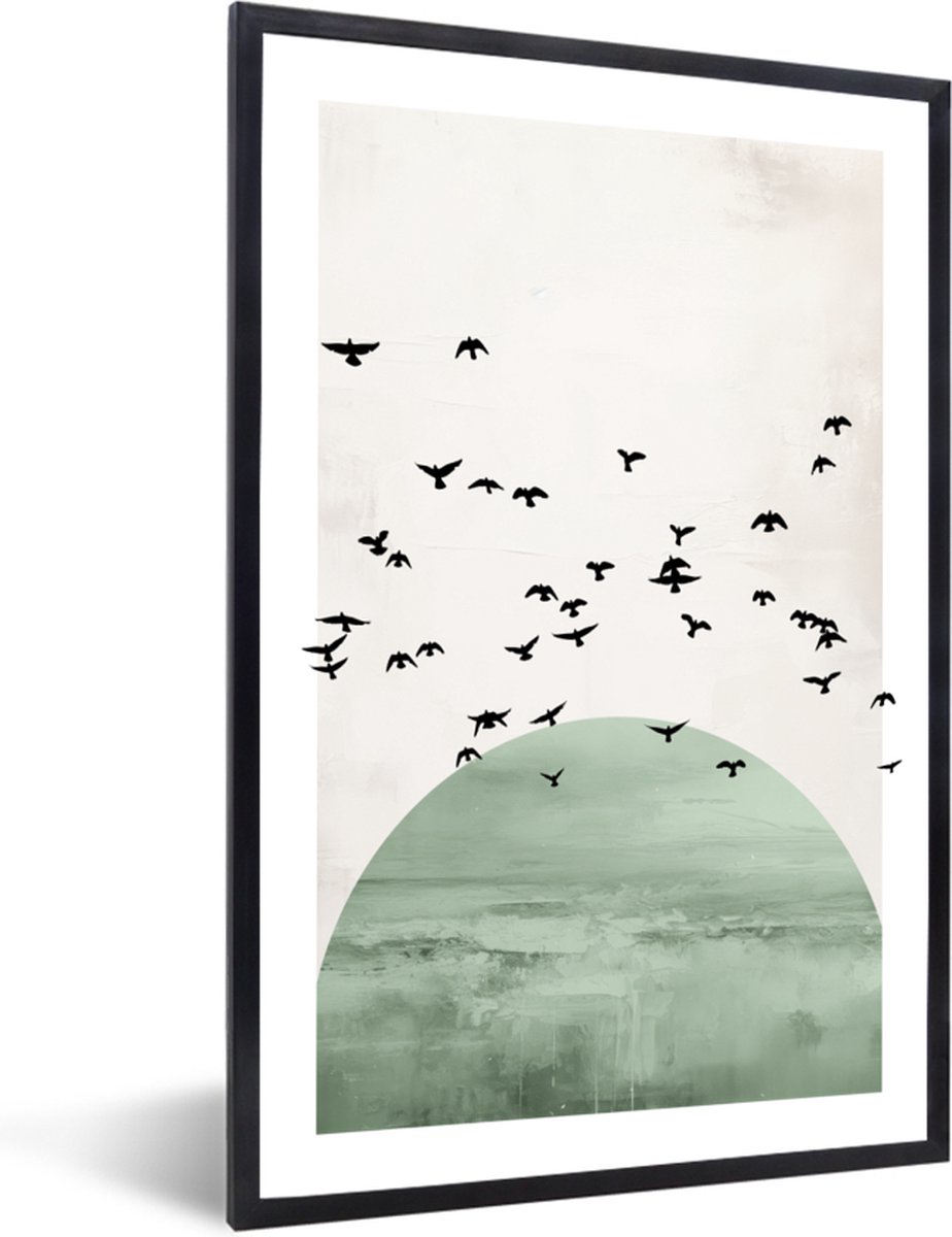 FrameYourWall Fotolijst met poster 20x30 - Vogels - Groen - Abstract - Modern - Fotokader van hout - Kaders en lijsten - Houten fotolijstje - Wissellijst voor muurposter - Picture en photo frame - Posterlijst - Fotohouder Horizon - 20x30 cm