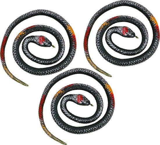 Chaks nep slangen 77 cm - 3x - zwart/rood - stretchy mamba - griezel/horror thema decoratie dieren