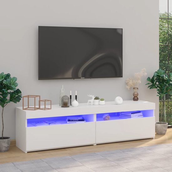 The Living Store TV-meubels LED-verlichting - 75 x 35 x 40 cm - trendy - praktisch en kleurrijk - moderne stijl - voldoende opbergruimte - USB-aansluiting - wit - bewerkt hout - montage vereist - 2 stuks