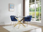 Table à manger ronde 4 places en verre trempé et métal doré - Transparent - COSIMA L 140 cm x H 77 cm x P 140 cm