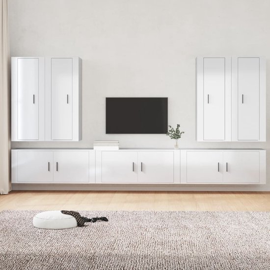 The Living Store TV-meubelset - bewerkt hout - hoogglans wit - 4 x 40x34.5x100 cm - 3 x 100x34.5x40 cm