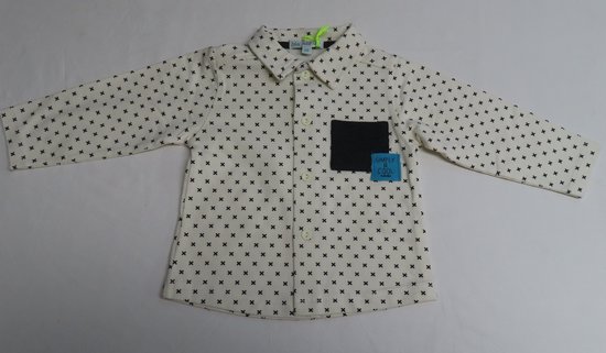 Overhemd - Jongens - Creme met zwart x all over - 6 maand 68