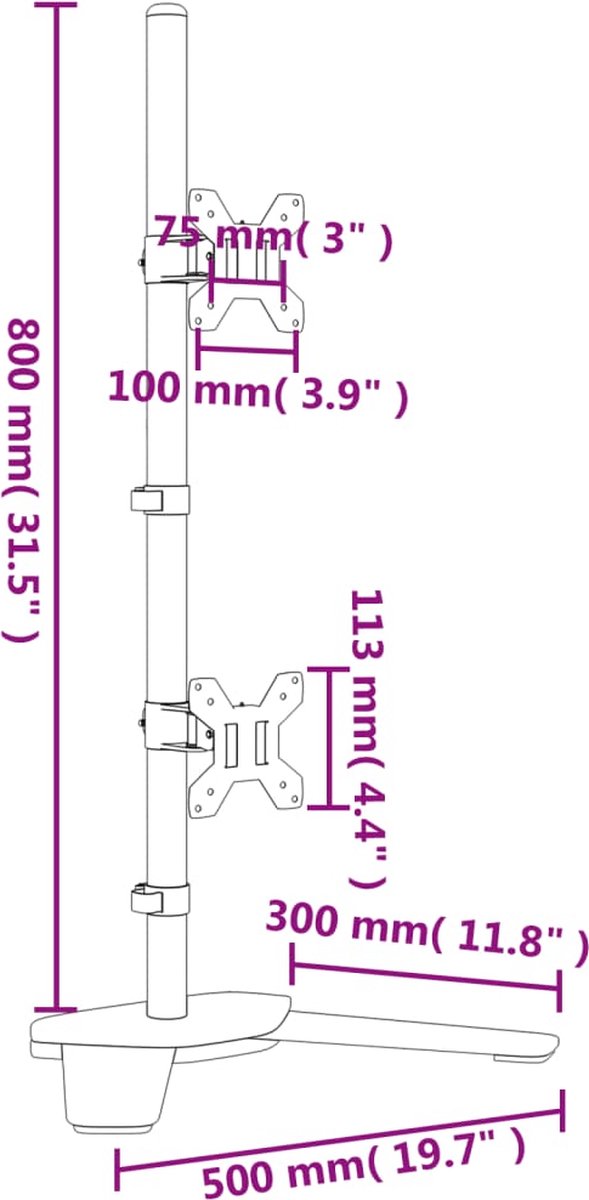 Support de Moniteur Double Noir Acier VESA 75/100 mm,4.42 KG